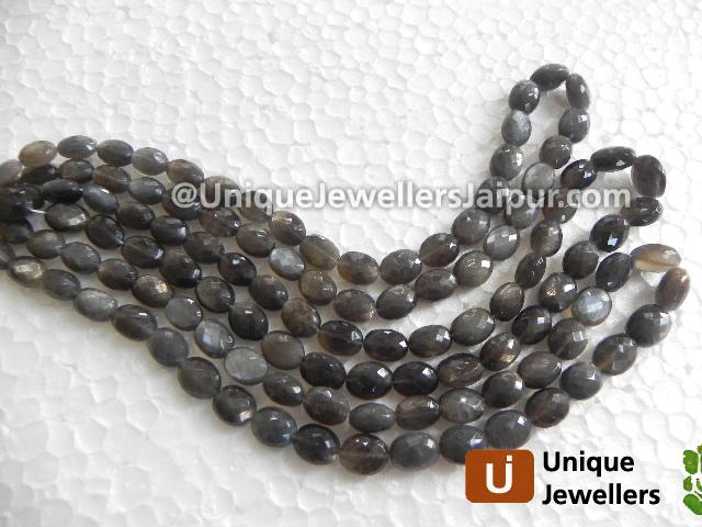 Golden Black Feldsphar Faceted Oval Beads